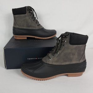TOMMY HILFIGER Mens Gray Color Block Cushioned Collar Waterproof Padded Colins 2 Round Toe Lace-Up Duck Boots M